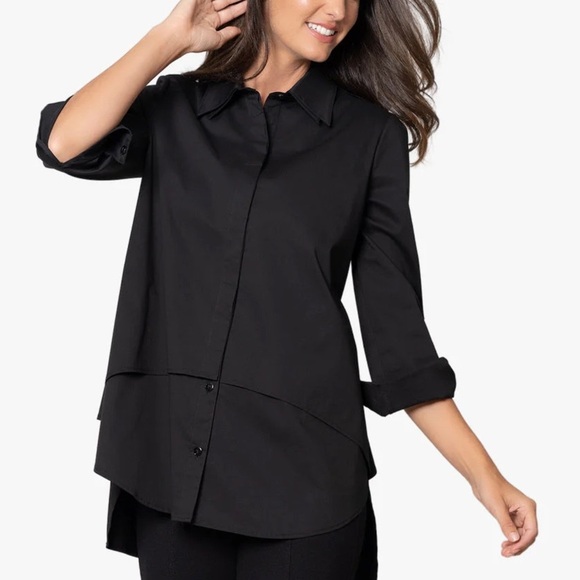 NWOT Stella Carakasi Twice As Nice Long Sleeve Button Down Shirt in Black Size S - Picture 2 of 12